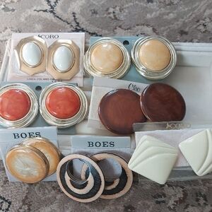 Very Large 2" Statement Earrings On Original Cards Oversize Button Vintage Lot 7